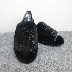 UGG Slippers Womens Size 8 Black Fuzzy Slide Sandals Glitter Strap UGGplush